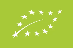 EU-Bio-Logo: Blatt aus zwölf weissen Sternen auf hellgrünem Grund