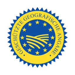 Unionszeichen «geschützte geografische Angabe» in Blau und Gelb