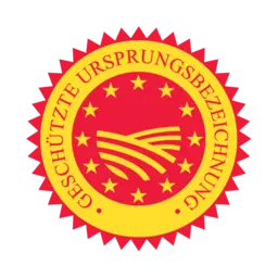 Unionszeichen «geschützte Ursprungsbezeichnung» in Rot und Gelb